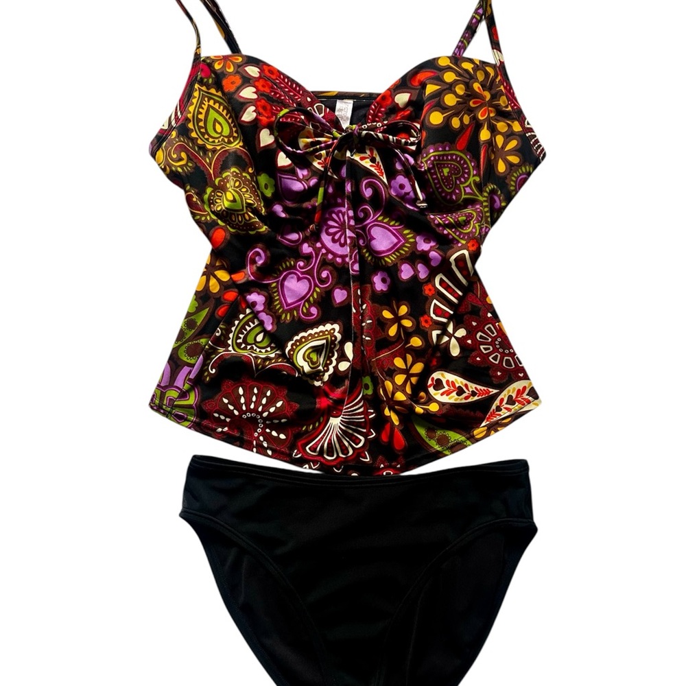 Victoria's Secret NWOT Multicolor Print Tankini 36D w/ Black Bikini  Size S